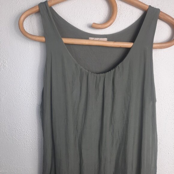 Sofia Made in Italy Army Green Silk Sleeveless Dress Size Small/Med Flowy Midi - Picture 1 of 8